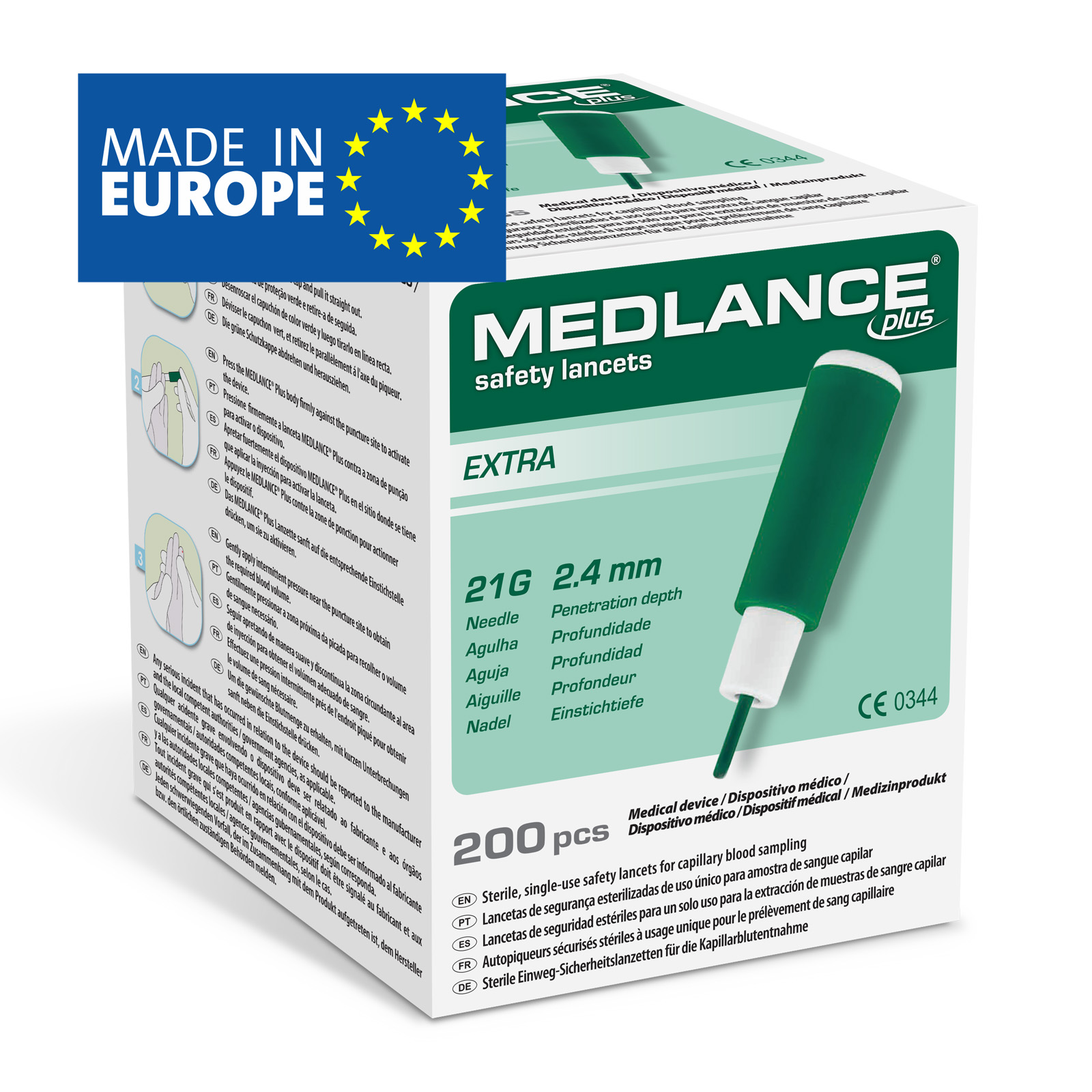 Ланцет Medlance plus Ехtra безпечний, одноразового використання, стерильний. Голка 21G, глибина проникнення 2,4 мм, HTL STREFA, Польща.